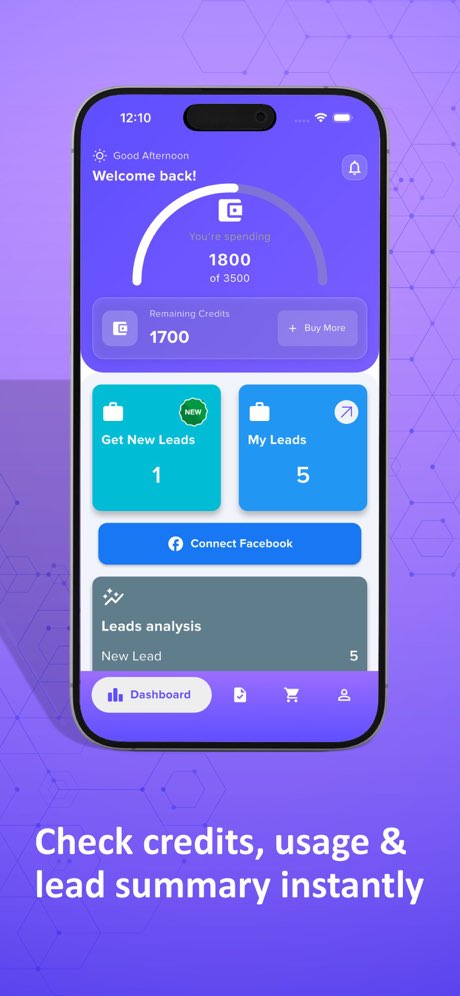 See your credits, lead count, and daily progress at a glance